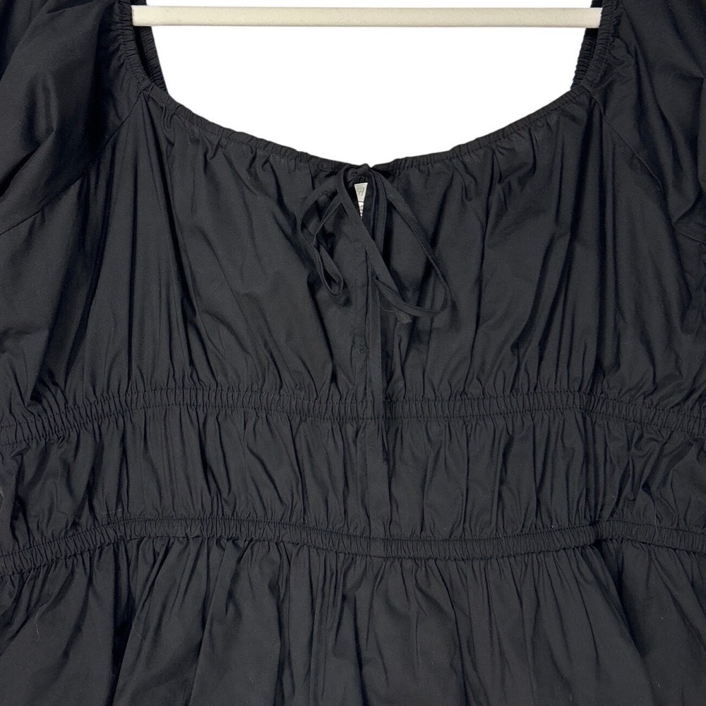HM Black Smocked Waist Peplum Crop Top Puff Sleeve Square Neck Size XL NWT - Picture 3 of 8